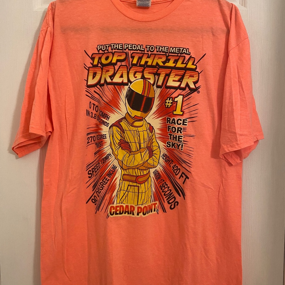 Dragster Cedar Point T-shirt-Rare Unisex Delta Ringspun Size XL-Bright Pink